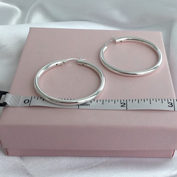 Sterling 3mm Round Tube Hoop Earrings - Picture 4 of 16